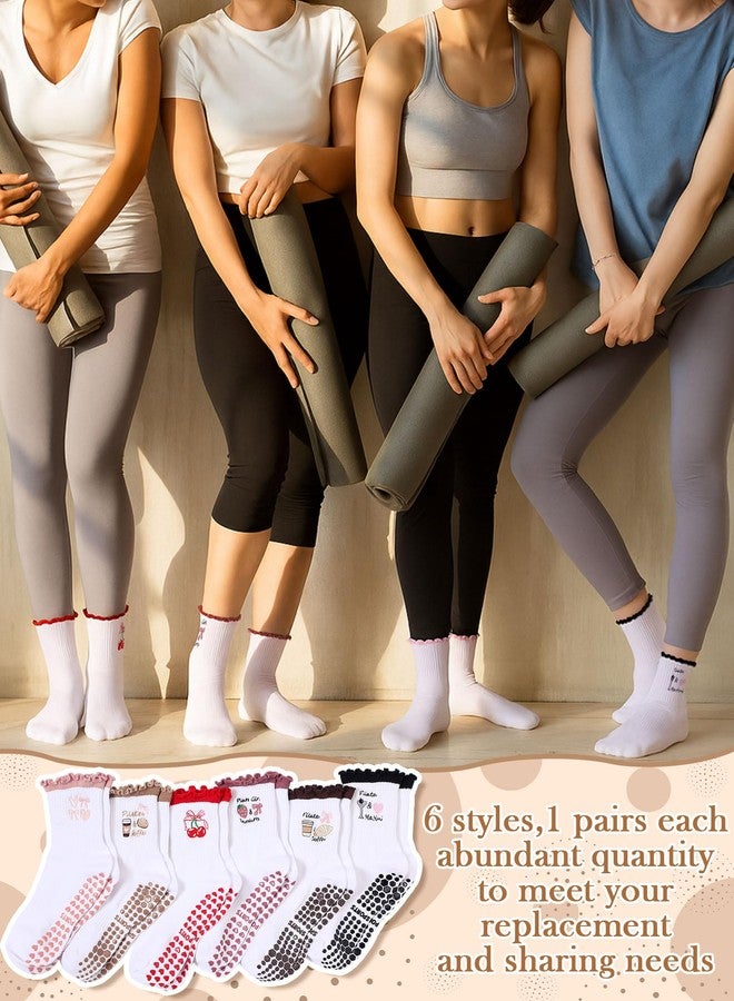 Croloose 6 Pairs Cute Pilates Socks with Grips Non-slip Ruffle Cotton Yoga Pilates Socks for Women Workout Athletic Ballet (Multicolor) - Image 2